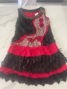 Love Me Austrian Boutique Embellished Boho Art Dress Size  US6 , Like new , wow